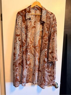 SHEIN Brown Paisley Open-Front Blouse
